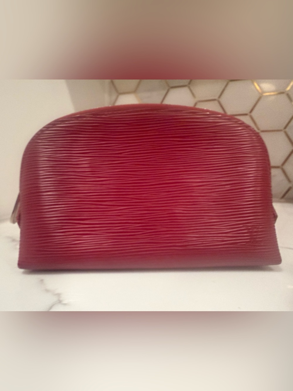 Authentic Louis Vuitton Red Textured Cosmetic Pouch